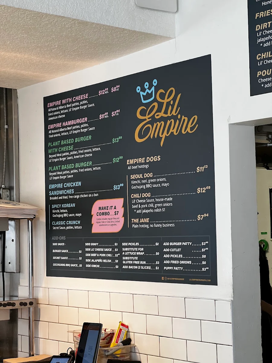 Menu, Lil' Empire Burger - Bridgeland
