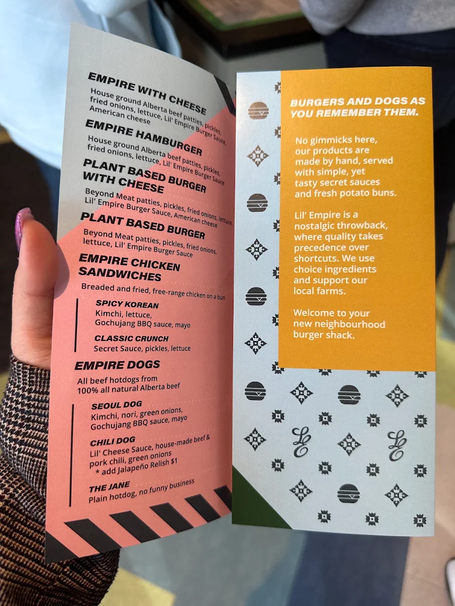 Menu, Lil' Empire Burger - Bridgeland