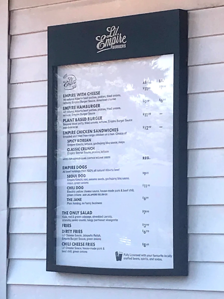 Menu, Lil' Empire Burger - Bridgeland
