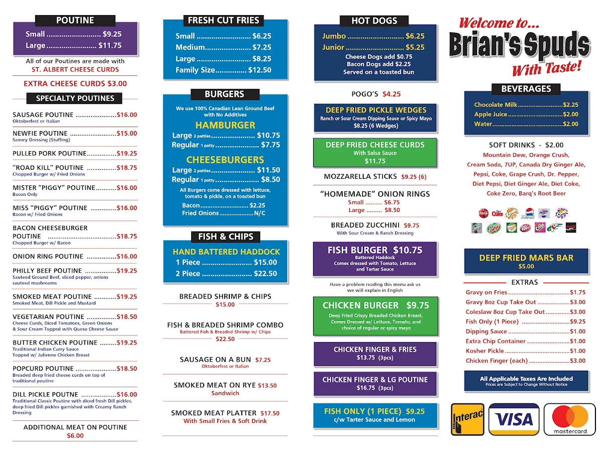 Menu, Brian's Spuds With Taste