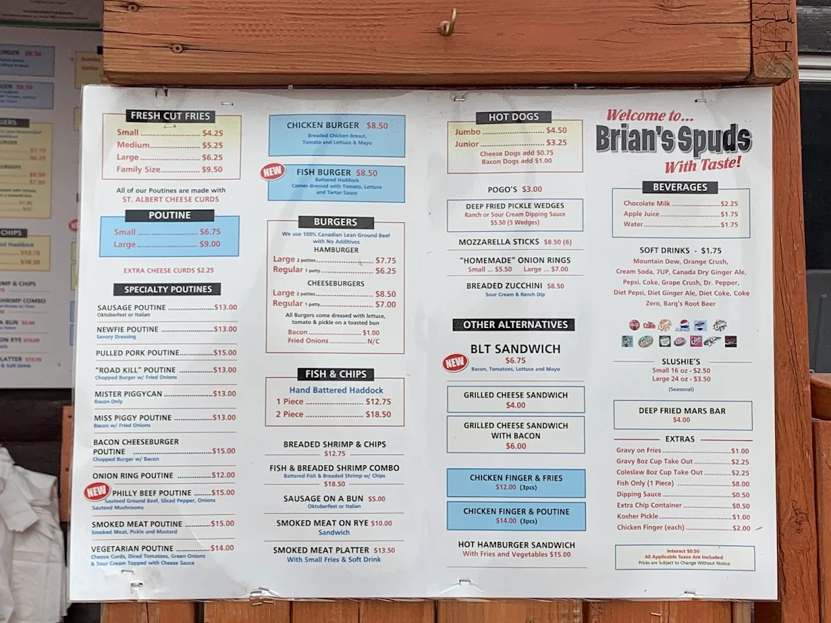 Menu, Brian's Spuds With Taste