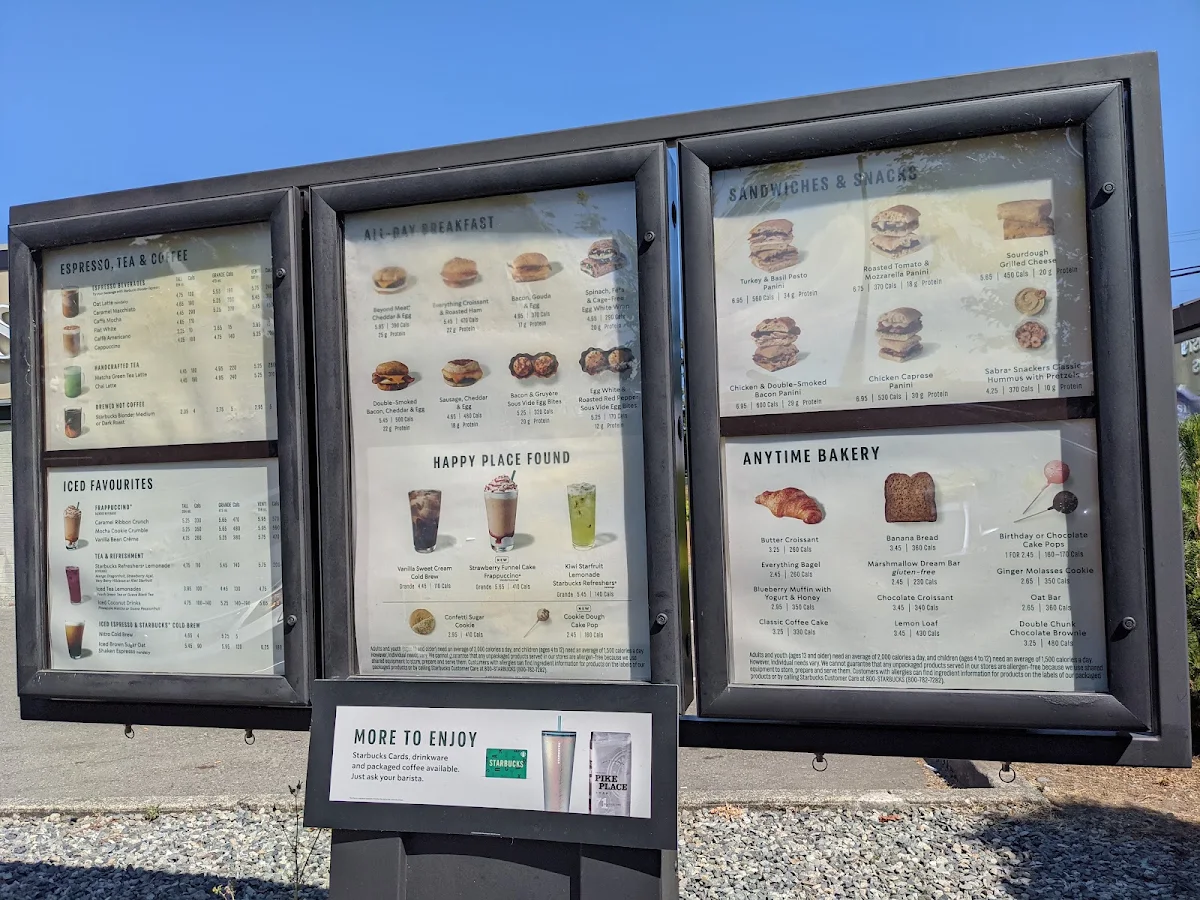 Menu, Starbucks Coffee Company