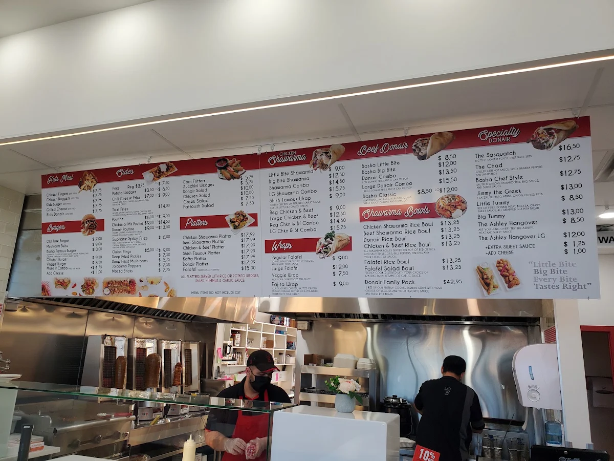 Menu, Basha Donair & Shawarma