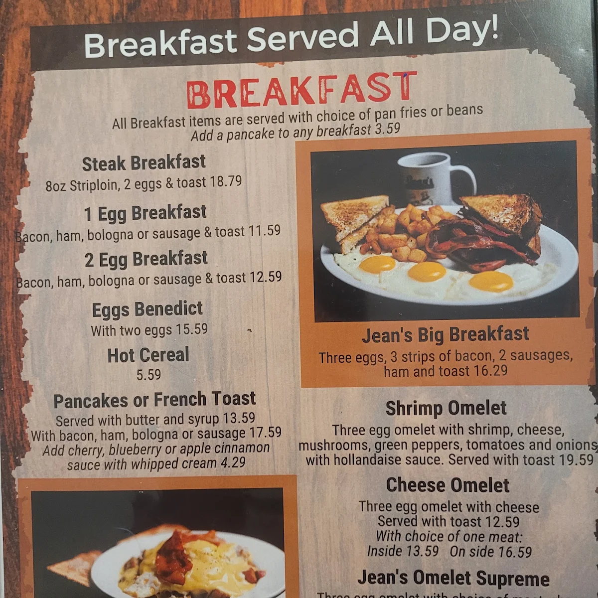 Menu, Jean's