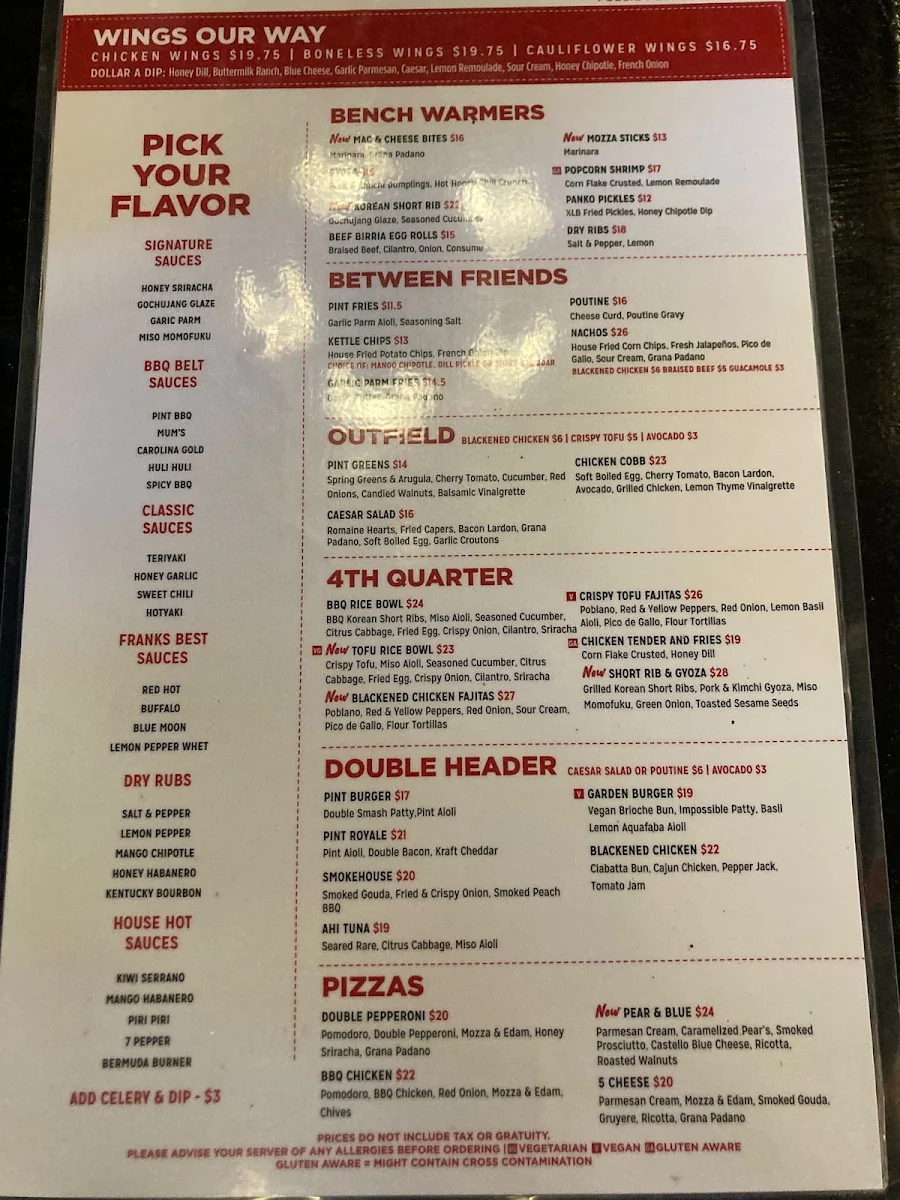 Menu, The Pint Public House