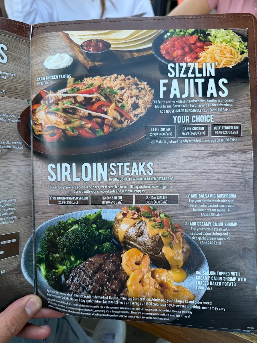 Menu, Kelseys Original Roadhouse
