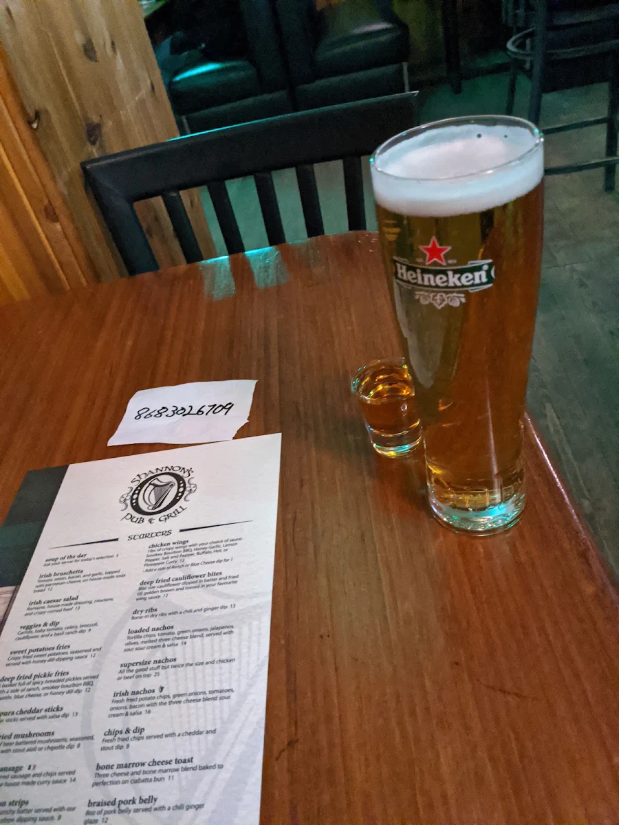 Menu, Shannon's Pub