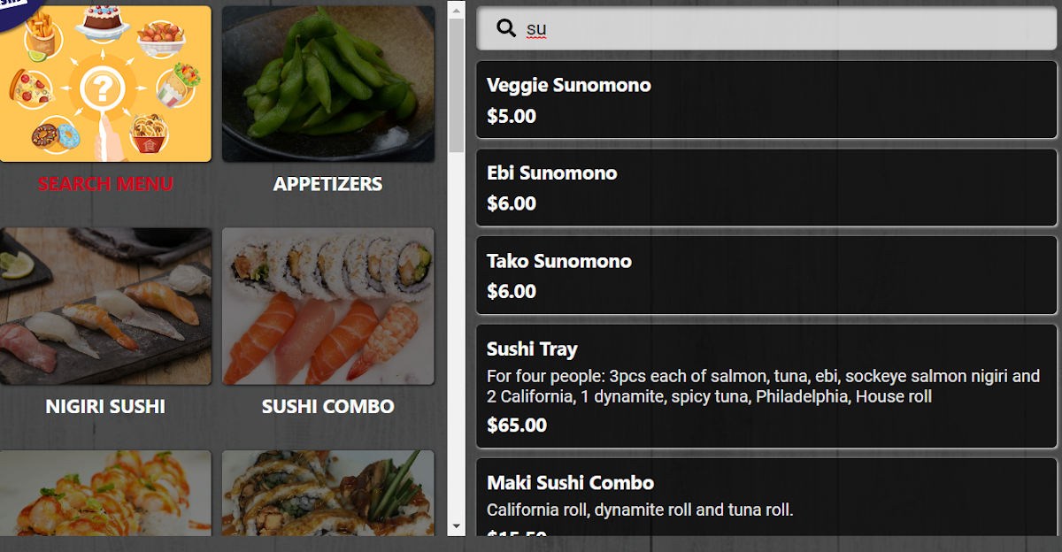 Menu, Togo Sushi