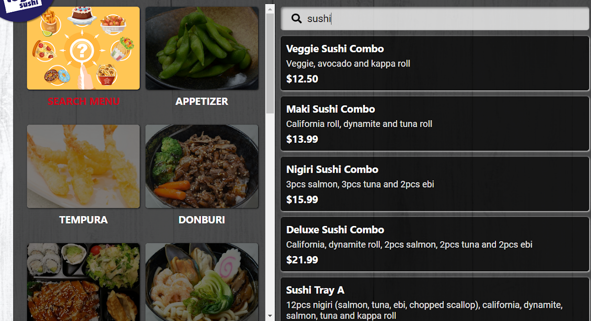 Menu, Togo Sushi