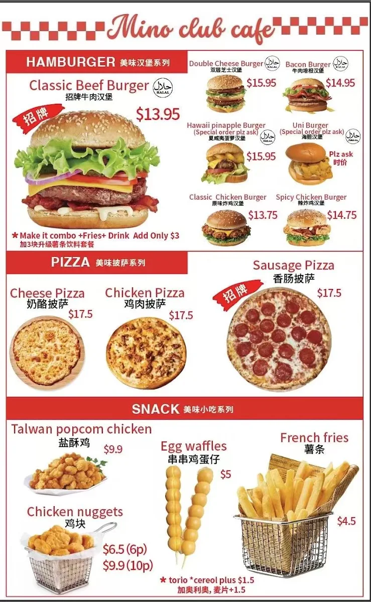Menu, Mino Club Cafe