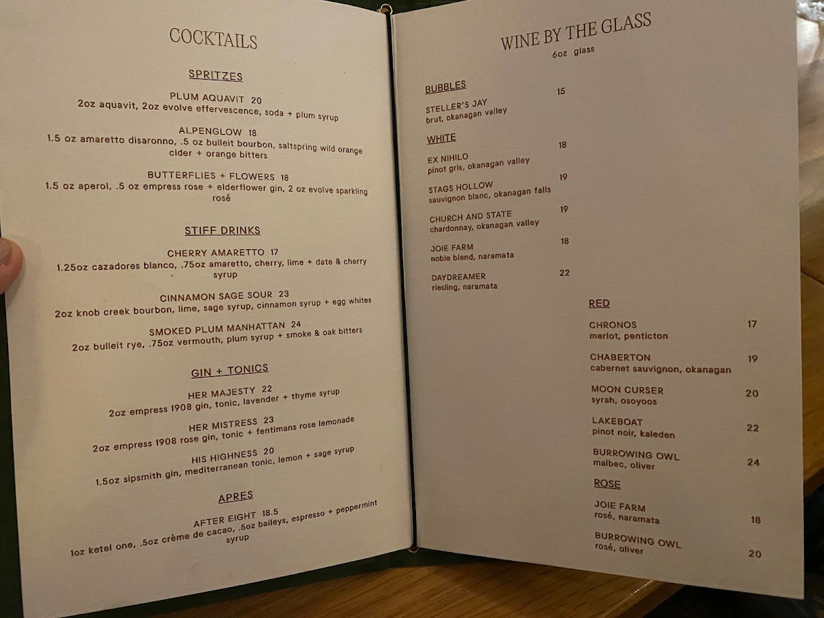 Menu, The Den at Nita Lake Lodge