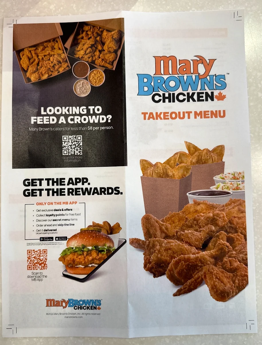 Menu, Mary Brown's Chicken
