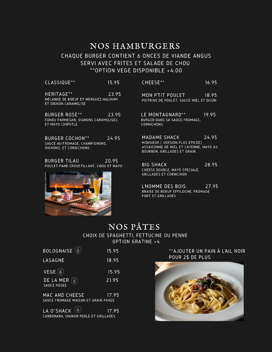 Menu, Resto O'Shack