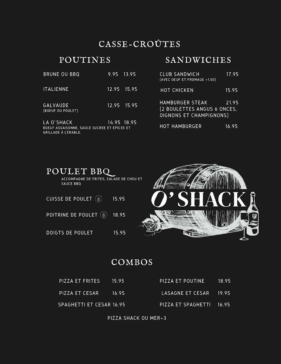 Menu, Resto O'Shack