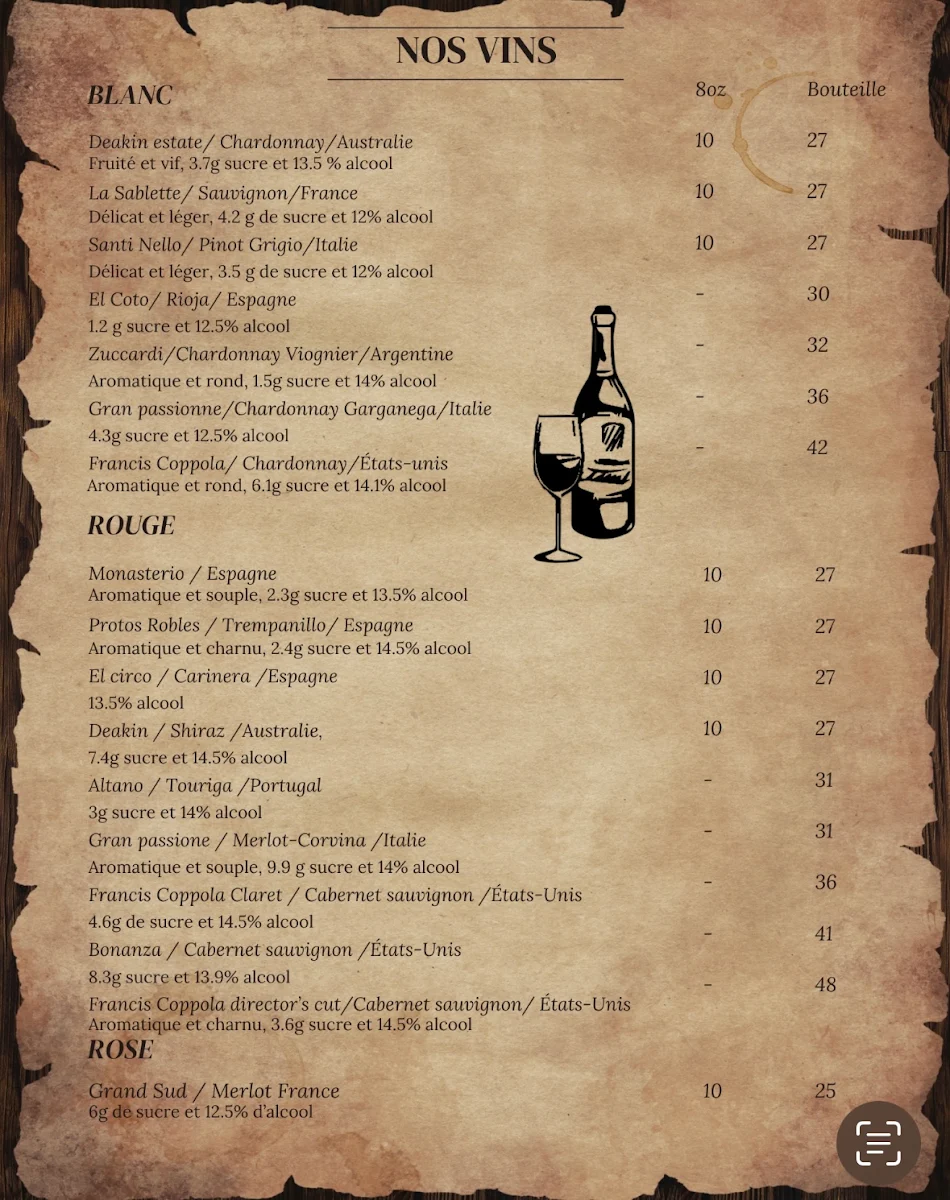 Menu, Resto O'Shack
