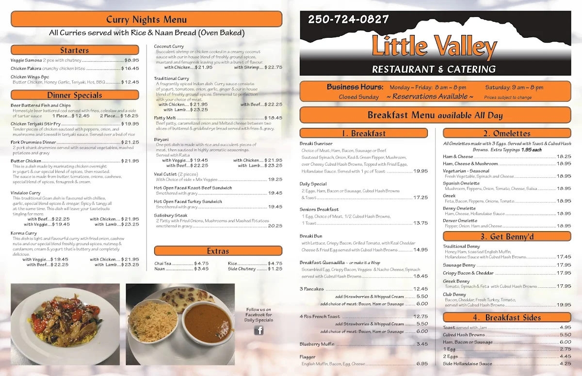 Menu, Little Valley Restaurant & catering curry nights