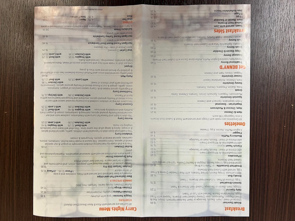 Menu, Little Valley Restaurant & catering curry nights