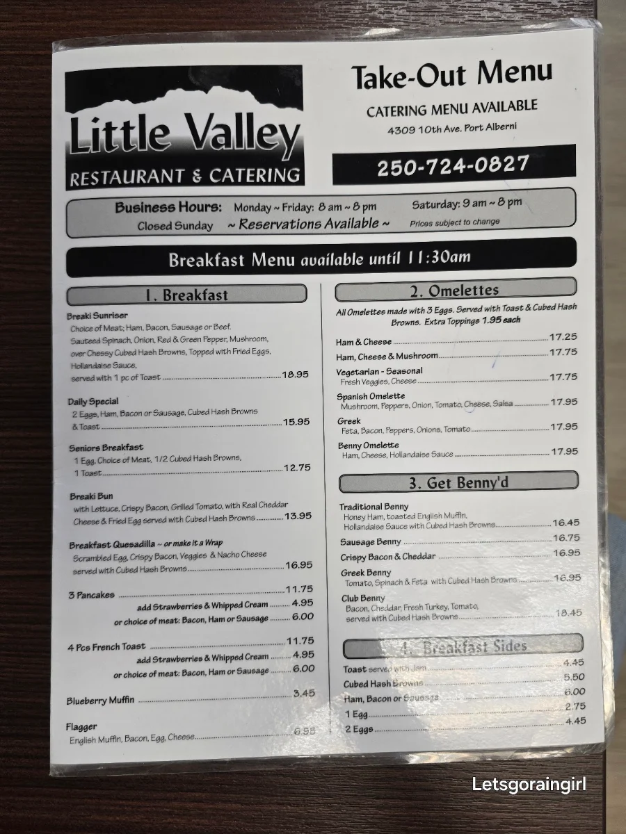 Menu, Little Valley Restaurant & catering curry nights