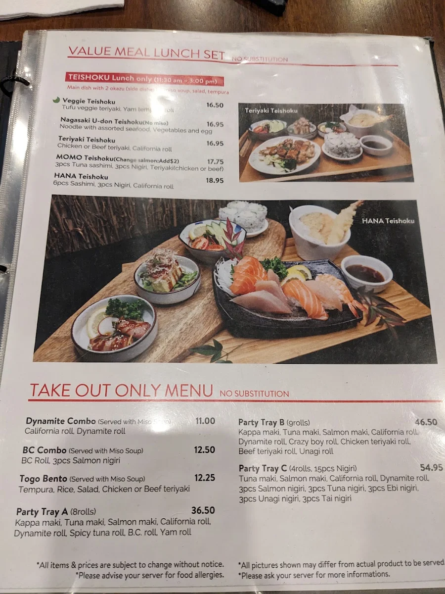 Menu, Sushi Nova Vancouver