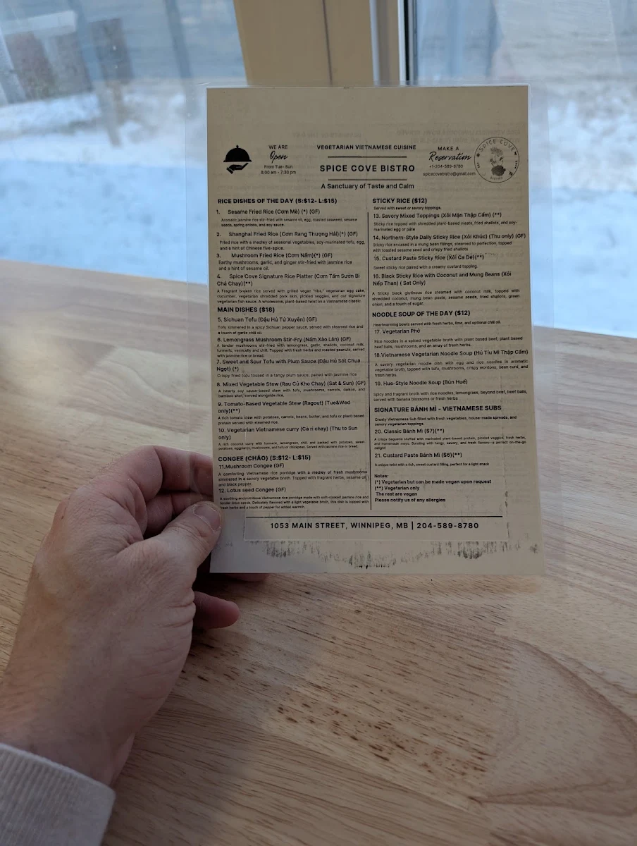Menu, Spice Cove Bistro