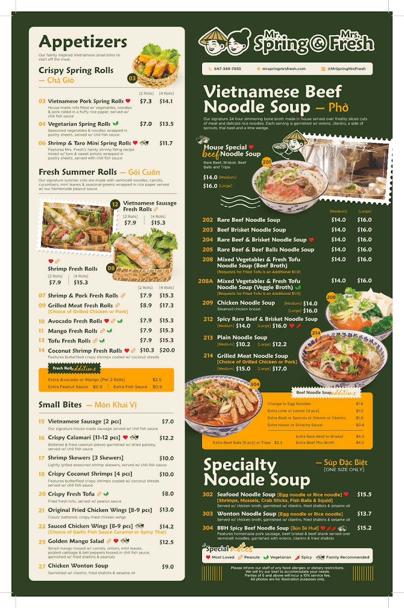 Menu, Mr. Spring & Mrs. Fresh