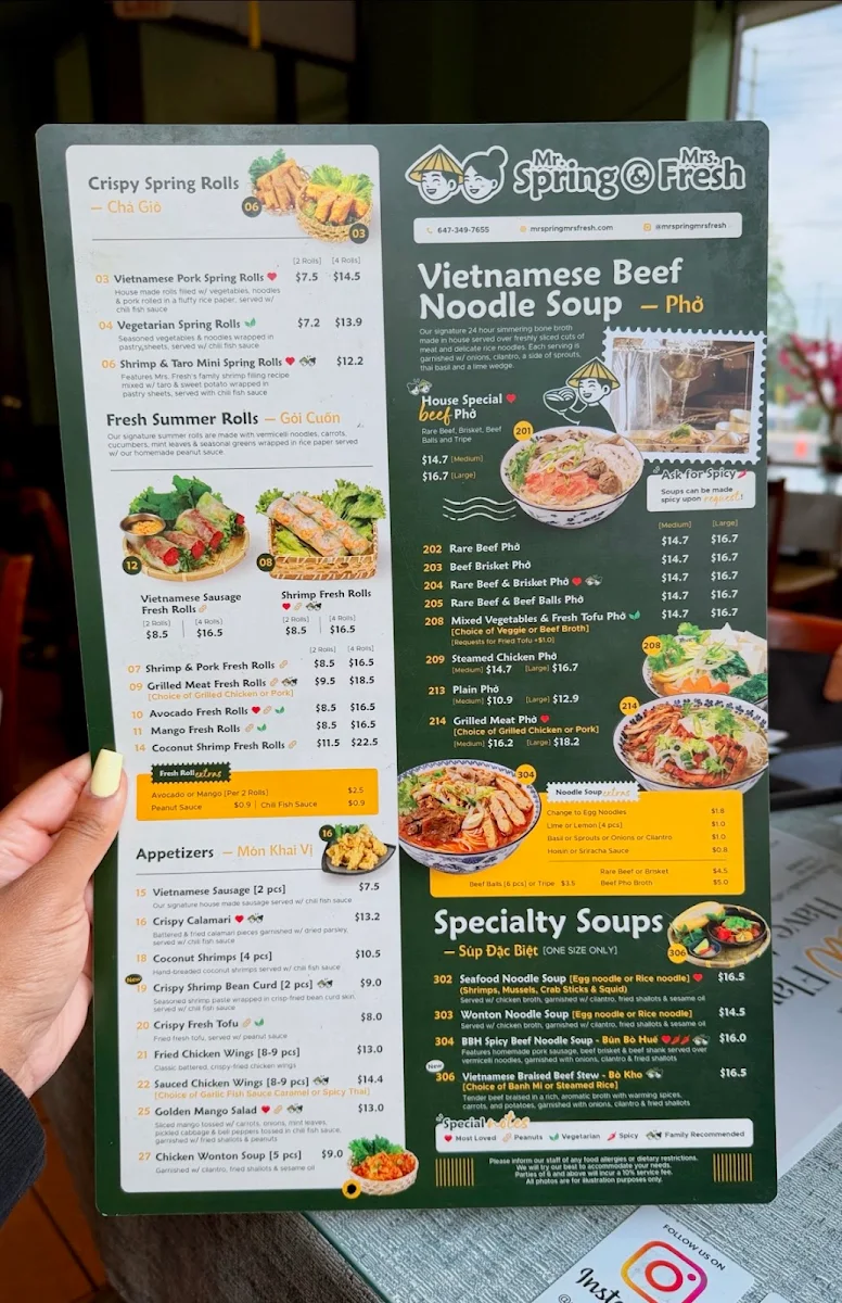 Menu, Mr. Spring & Mrs. Fresh