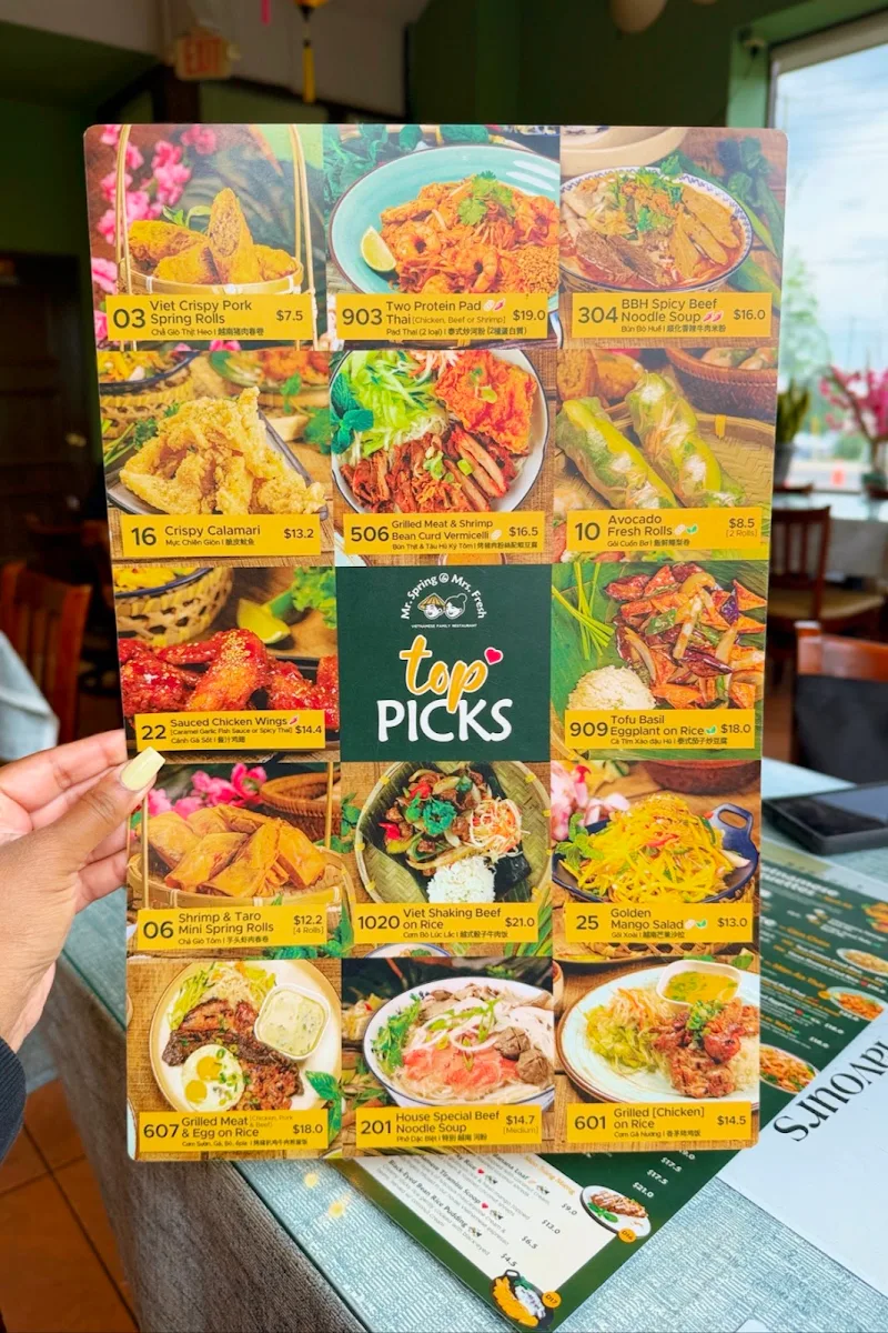 Menu, Mr. Spring & Mrs. Fresh
