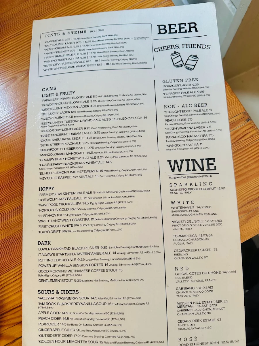 Menu, Bear Street Tavern