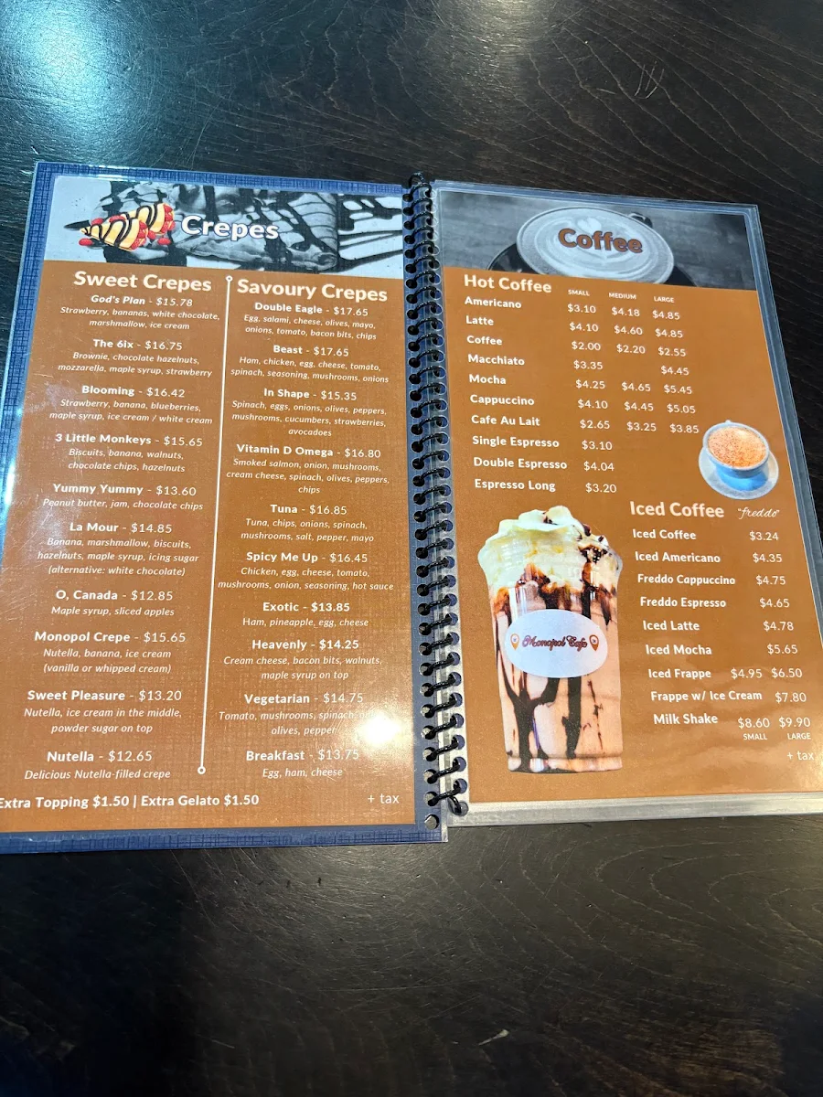 Menu, Monopol Cafe