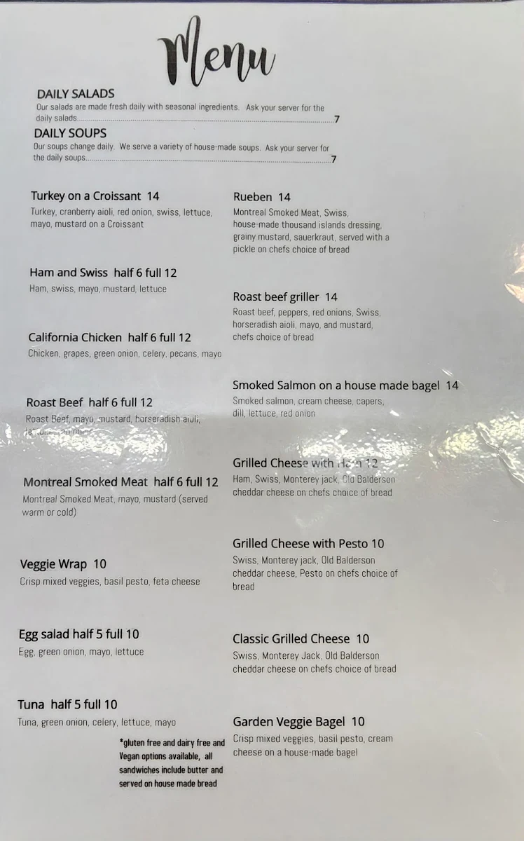 Menu, Bonnechere Bakery & Bistro and Bonnechere at Home