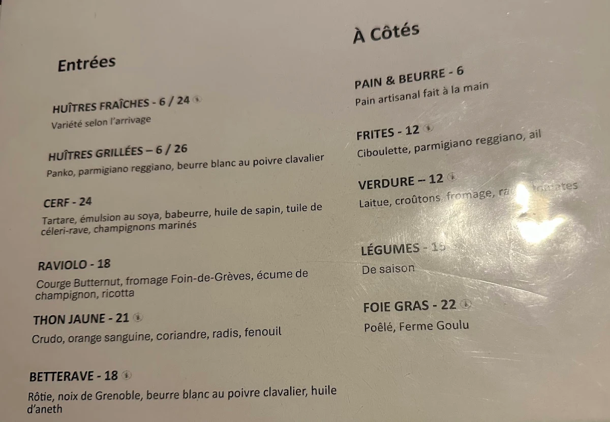 Menu, Le Buck : Pub Gastronomique