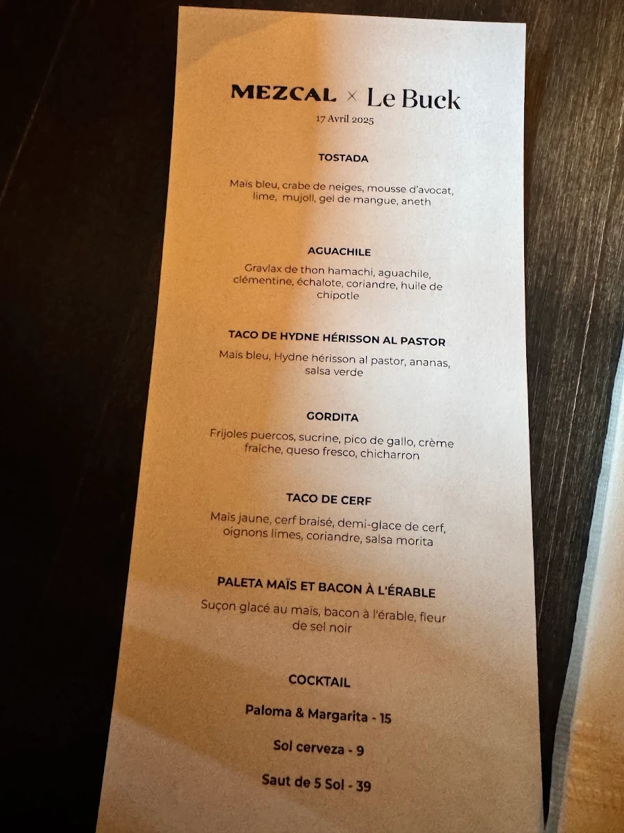 Menu, Le Buck : Pub Gastronomique