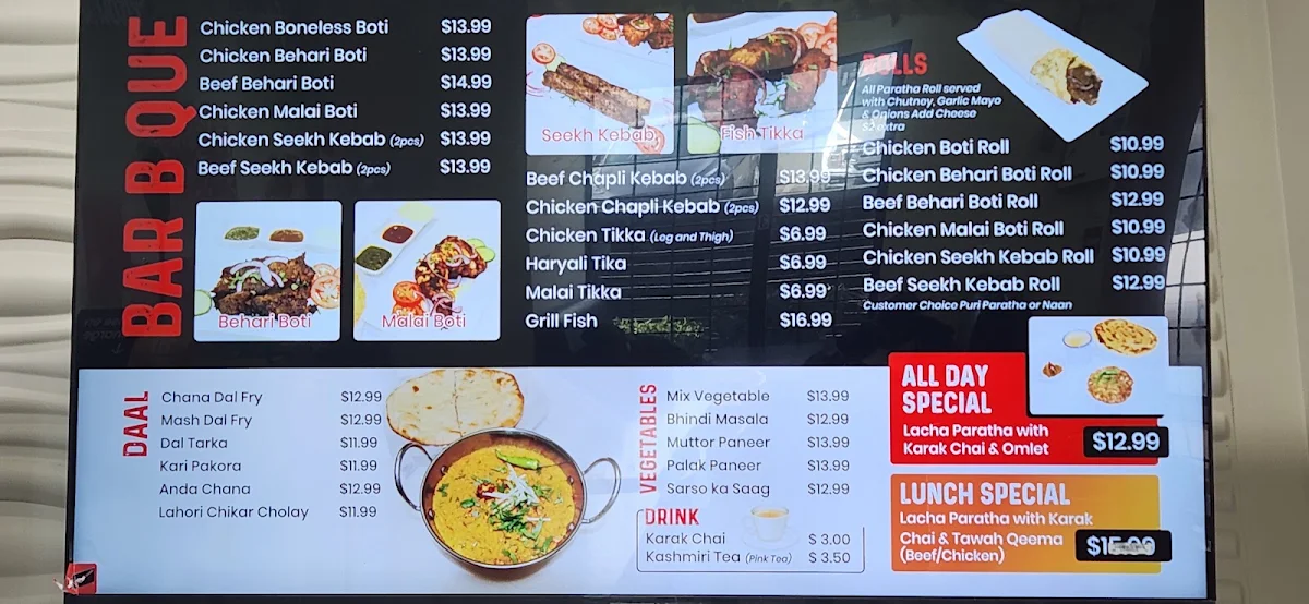 Menu, KARACHI FLAME
