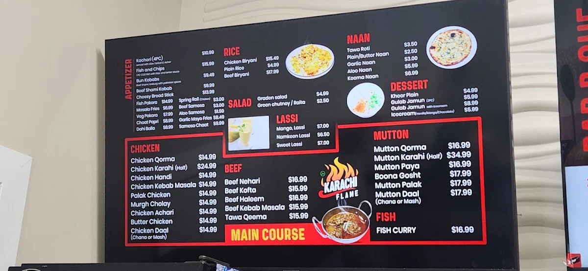 Menu, KARACHI FLAME
