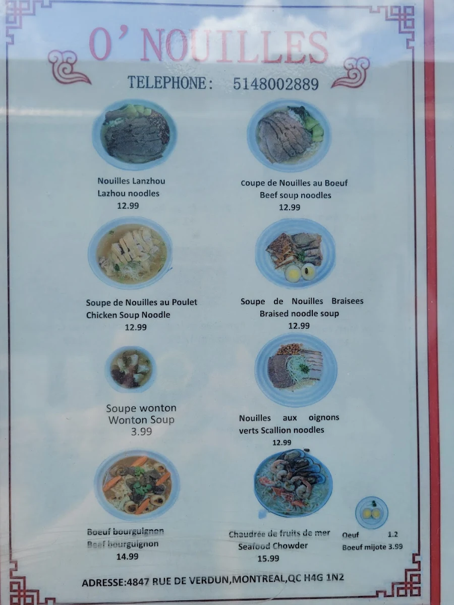 Menu, O'nouilles