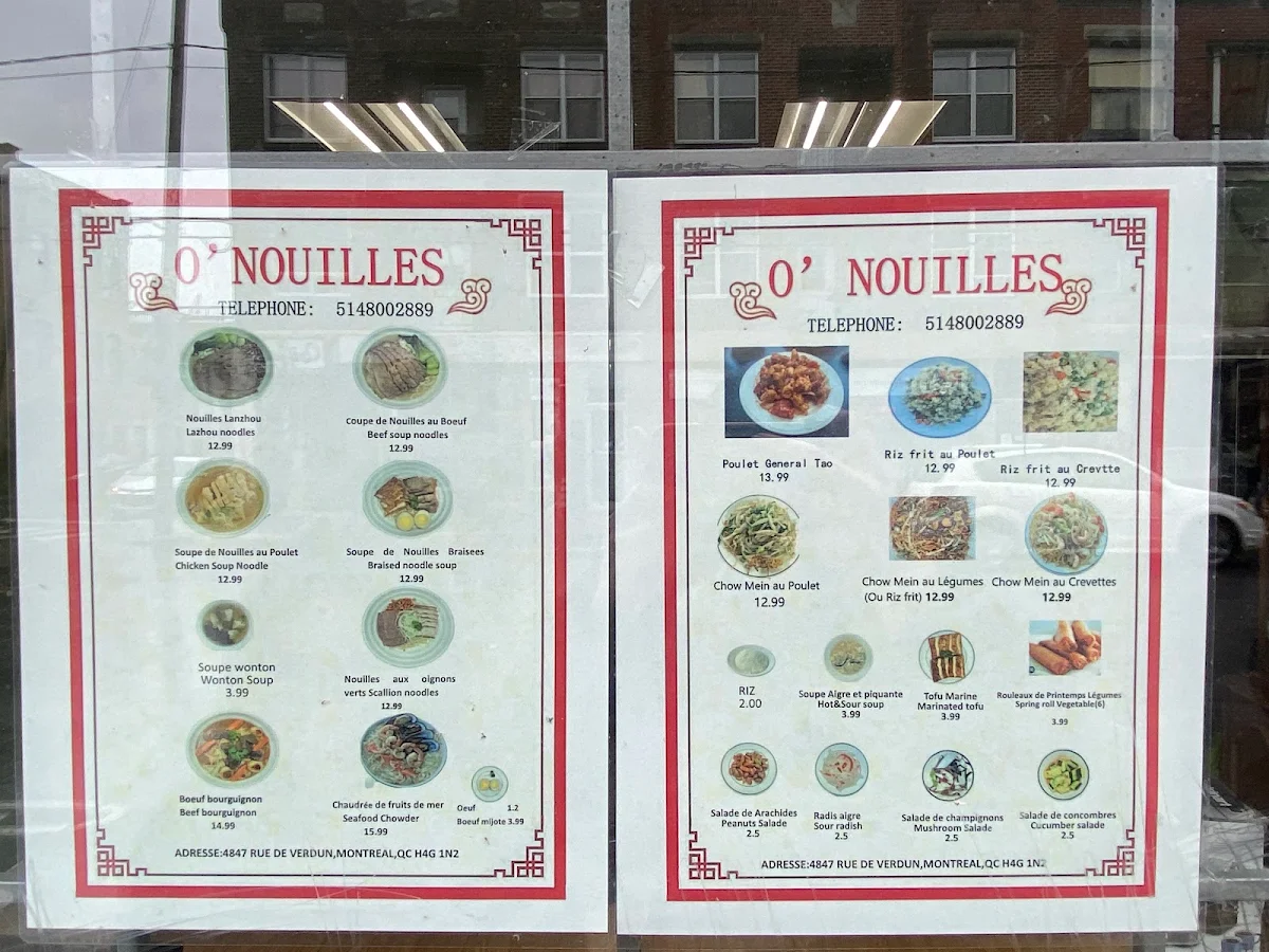 Menu, O'nouilles
