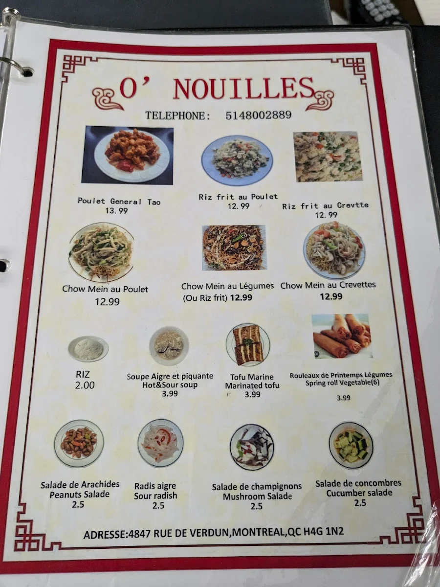 Menu, O'nouilles