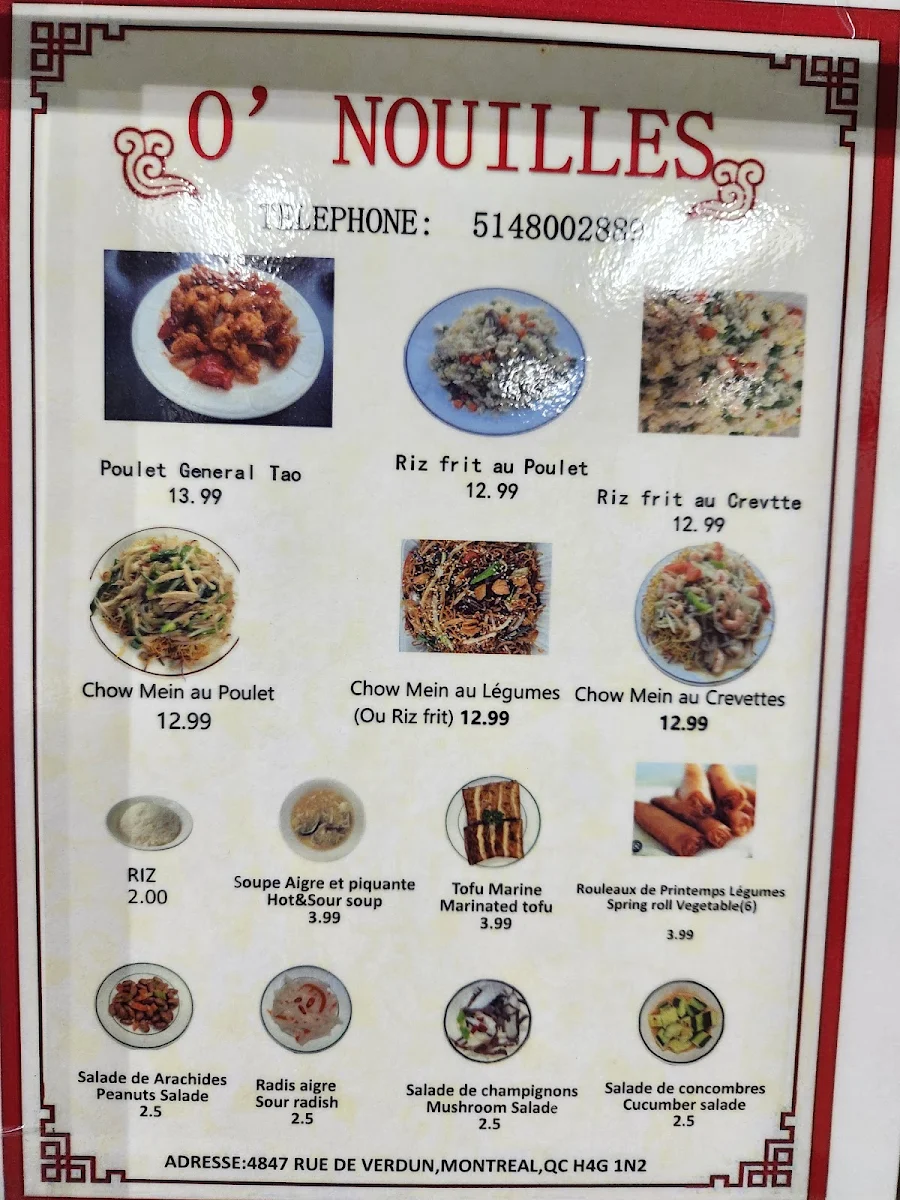 Menu, O'nouilles