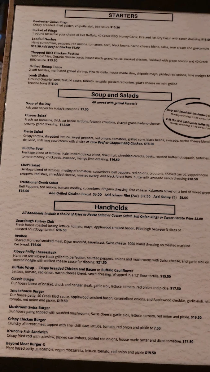 Menu, Vic's on Wellington & Bentley's Lounge