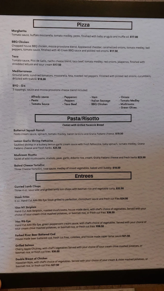 Menu, Vic's on Wellington & Bentley's Lounge