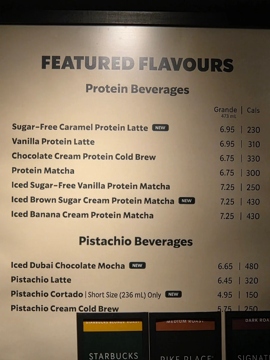 Menu, Starbucks Coffee Company