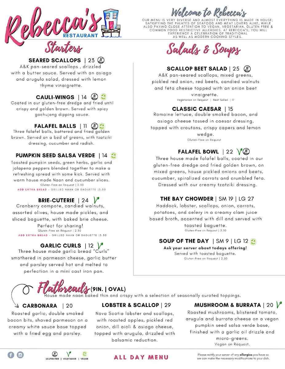 Menu, Rebecca's Restaurant