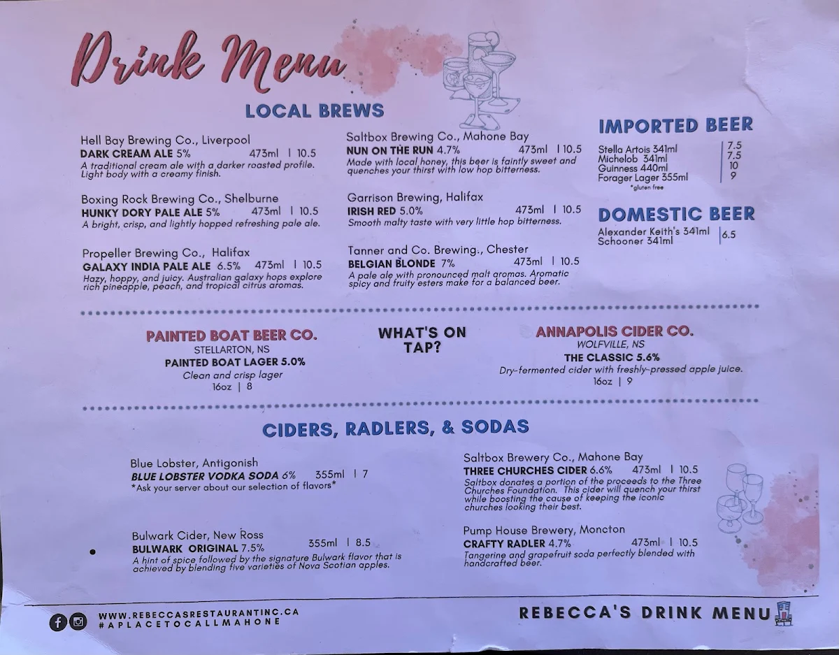 Menu, Rebecca's Restaurant