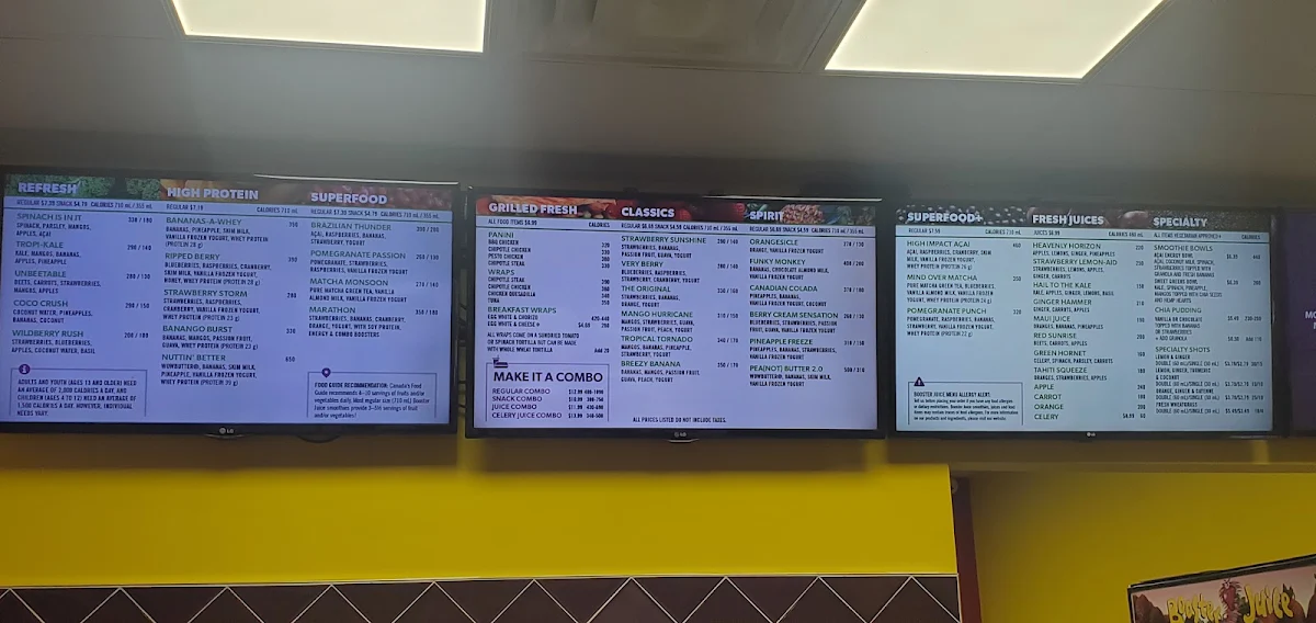 Menu, Booster Juice