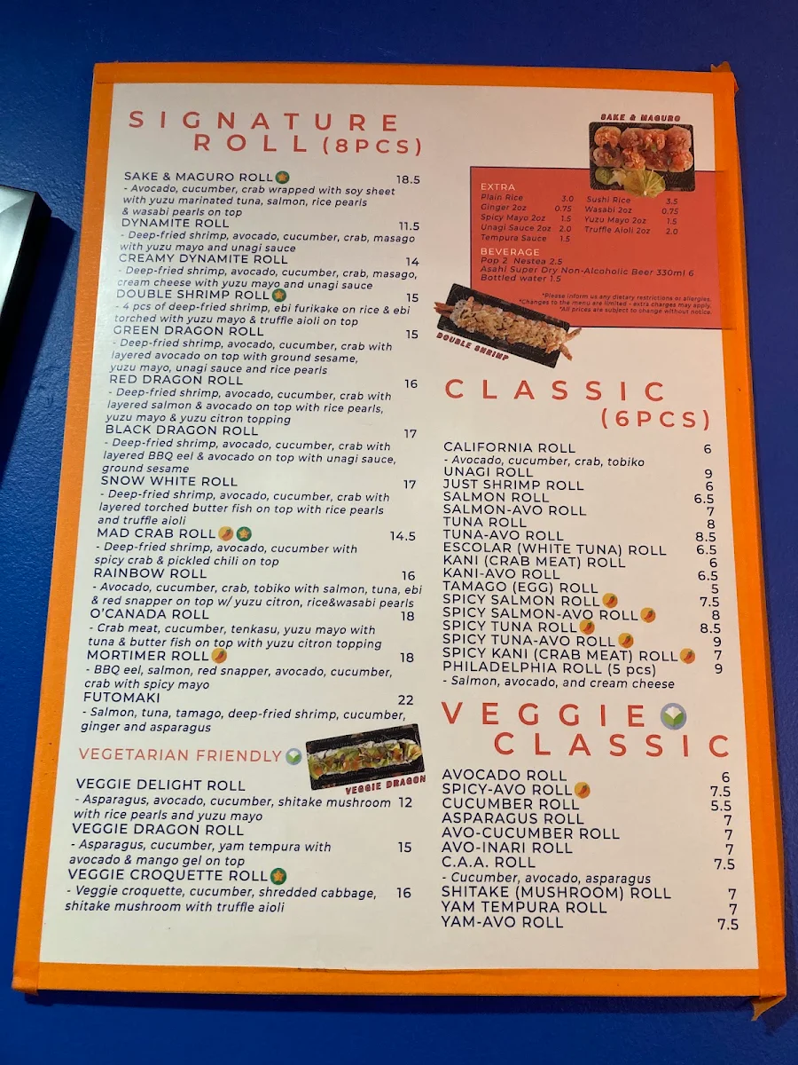Menu, Zenku Japanese To Go