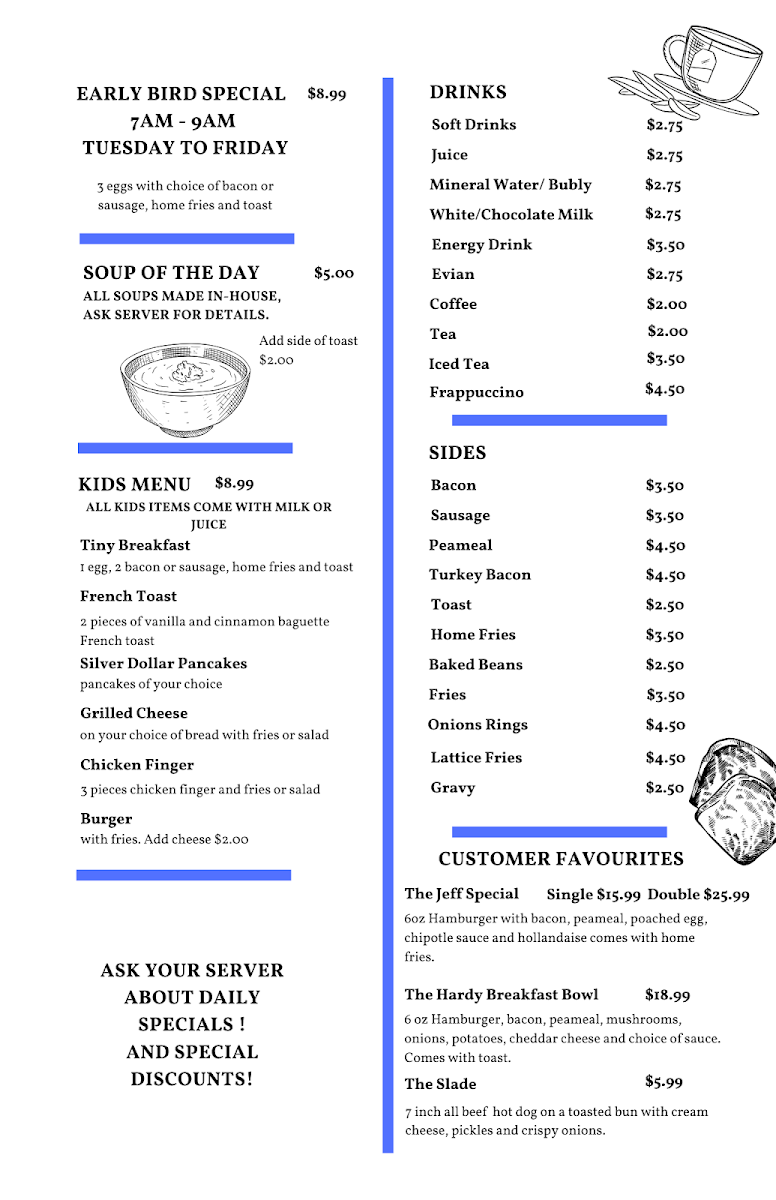 Menu, Hardy's