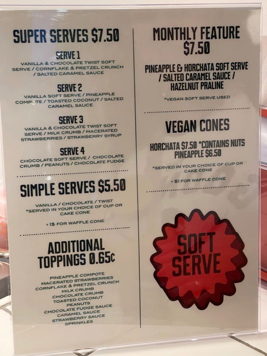 Menu, Super Serve