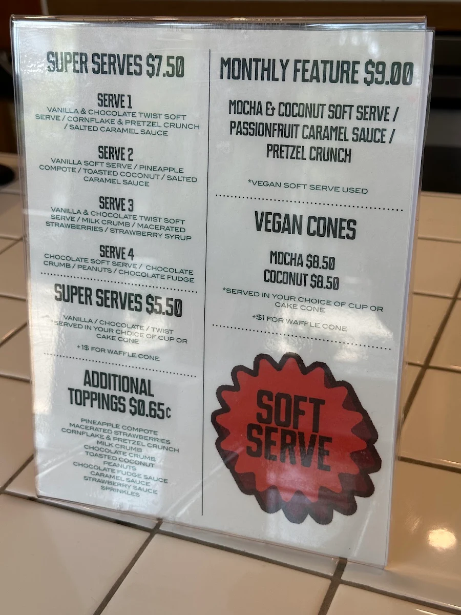 Menu, Super Serve