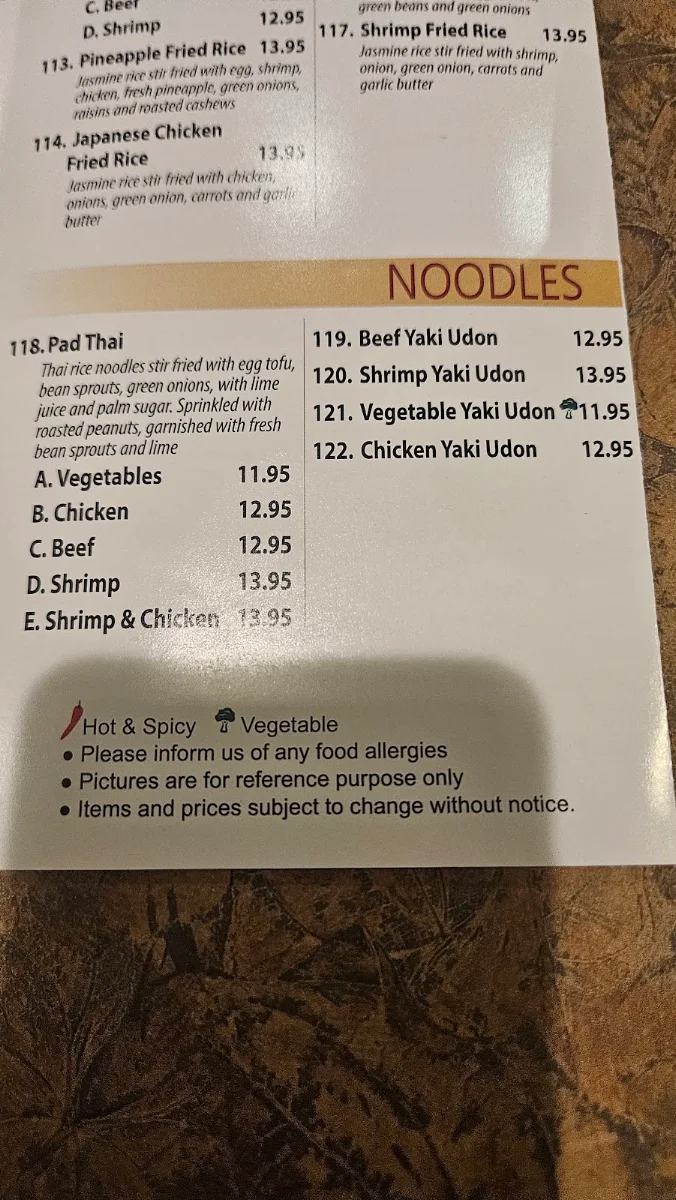 Menu, Sakura Japanese Restaurant