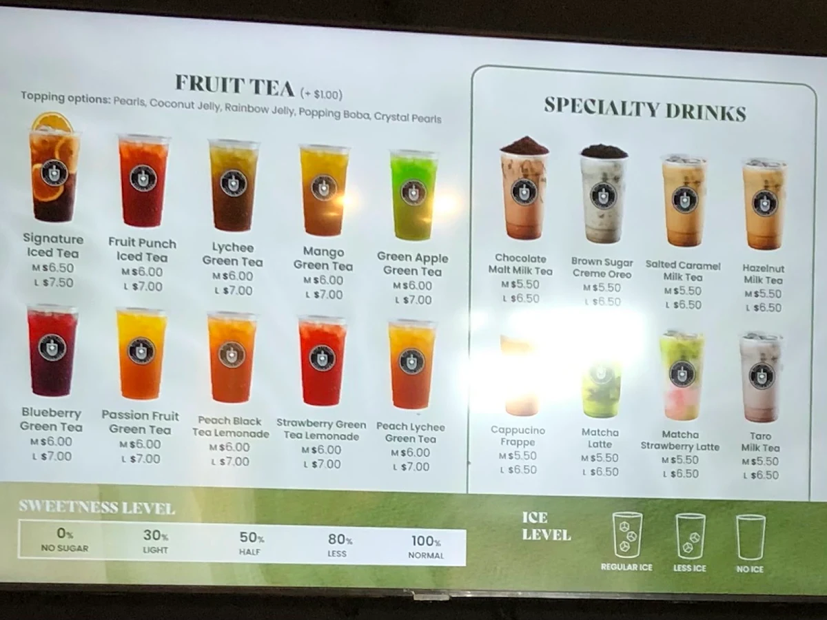 Menu, Miss Tea Time Bubble Tea